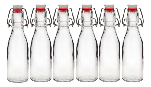 Imagen 1 de 9 de 6 Botellas De Vidrio + Tapon Mecanico 250ml