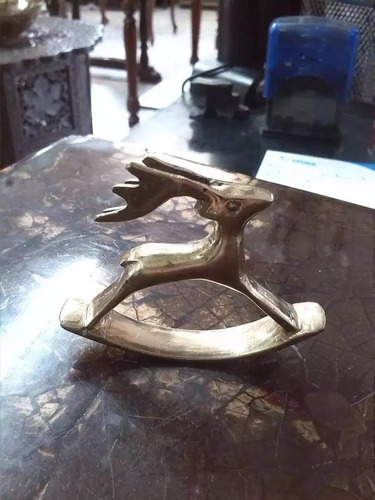 Venado Antiguo En Bronce Mecedor Pequeño De Colección