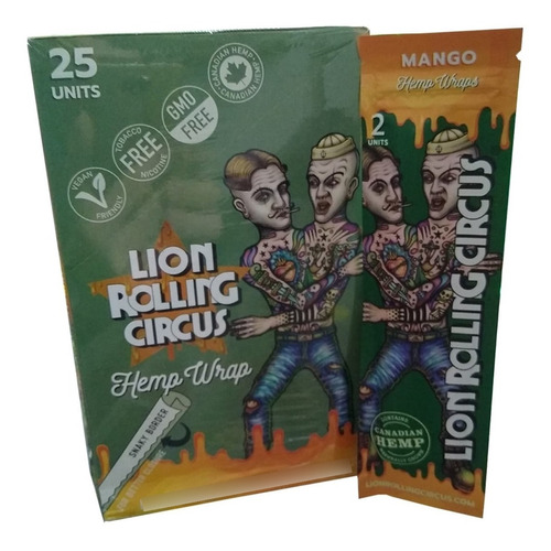  Caja X 25 Lion Rolling Circus Papel Hemp Blunt Wrap Mango