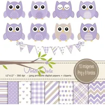 Comprar Kit Imprimible Búhos Violeta -imágenes  Fondos   Fiesta