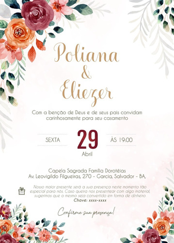 Convite Casamento Digital Imprimir Flores 133