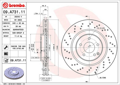 Disco Brembo Mercedes-benz Clk Conv Clk 500 2004-2009 D Pza