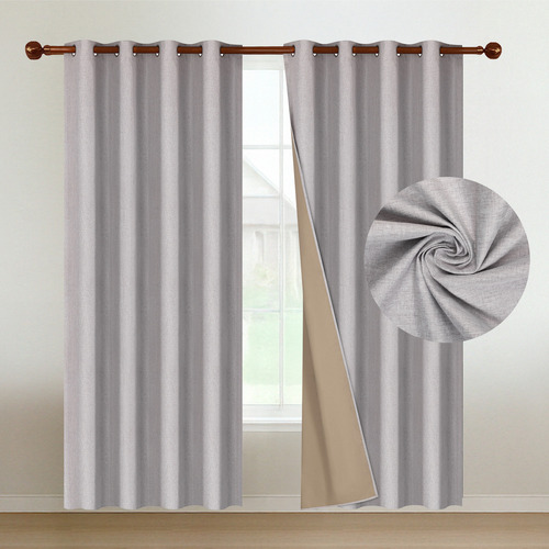 Cortina Blackout 100% 240x132 Rosewood 2 Paños Textura Lino Color Gris
