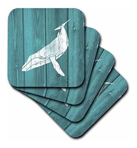 3drose Humpback Whale Stencil In Faded White Paint Over Teal