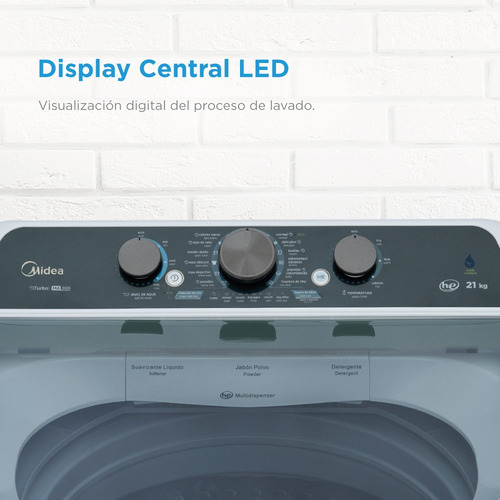 Lavadora Carga Superior Midea 21kg Vortex Wash Agitador Color Blanco