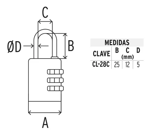 Candado De Combinacion Cuerpo De Laton 28MM Hermex