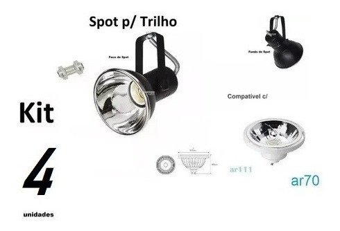 Kit 4 Spot Trilho Eletro Calha Perfilado Ar111 Ar70 C5