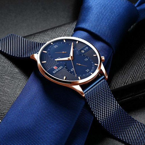 Relojes Reward de acero inoxidable para hombre, correa de color azul