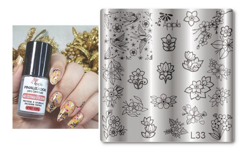 Imagem 5 de 5 de Kit Placas De Unhas Apipila L - Grátis Carimbo E Esmaltes -