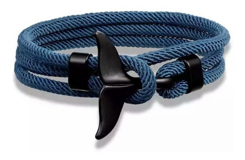 Pulsera Manilla Hombre Mujer Ancla Cola De Ballena Negra