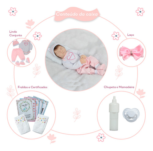 Bebê Reborn Menina Recém Nascida Com Lindo Conjunto E Itens