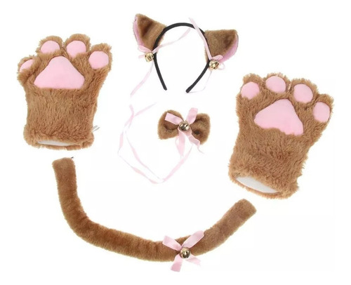 Conjunto De Cosplay De Gato Peluche De Gatito Oreja Patas De Cola