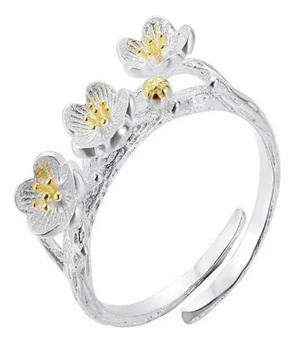 Anillo Ajustable Sakura Flor De Cerezo Plata S925