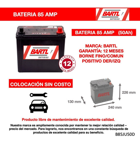 Baterias Autos Bartl 85 Amp Garantía 12 Meses Japoneses