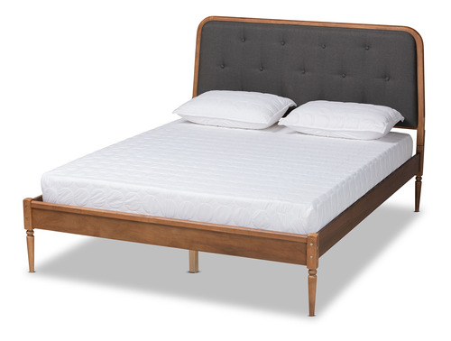 Cama King Clásica En Madera Y Tapizada En Tela Color Gris