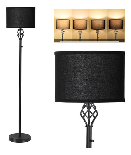 Lámpara De Pie Regulable Con Pantalla De Lino Negro, Led De