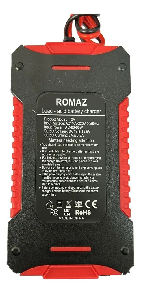 Carregador Bateria Automotiva ROMAZ Turbo Volt 12V 6A Portátil Rápido