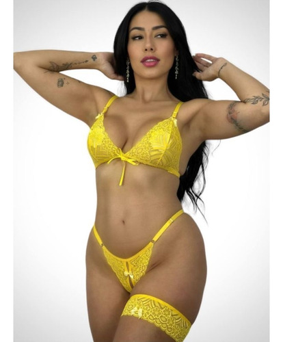 Conjunto Lingerie Sexy Sensual Apressadinha Fio Com Abertura