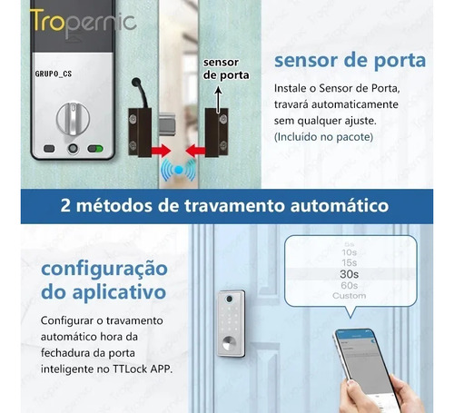 Fechadura Digital Wifi Sem Maçaneta Prova D'agua Prata Luxo