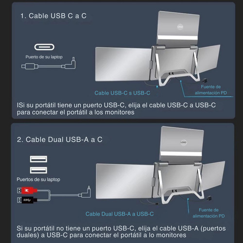 Mr. Gadgets Triple Monitor Portatil Para Laptop 14 Pulgadas, Modelo S780, 16:10 1200p, Ips, Usb C, Usb A, 1 Cable 3 Pantallas, On The Desk, Srgb 100%, Compatible Con Windows, Mac Os, M1, M2, M3, M4
