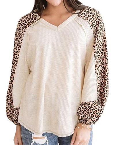 Sudadera Con Cuello De Pico De Leopardo Con Cuello De Pico