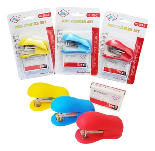 Engrapadora Mini Escolar U Oficina Con Caja De Grapas Amarillo