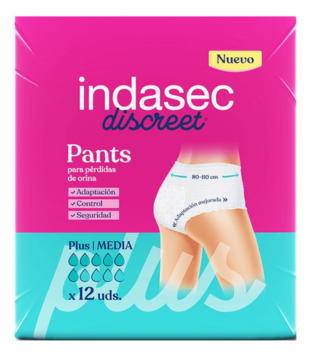 Indasec Pant Plus M X 12 Unidades - Incontinencia Moderada