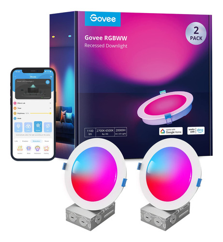 Iluminación Empotrable Inteligente Govee 6 Rgbww Wi Fi 65 Mo