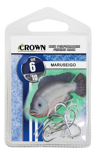 Anzol Crown Maruseigo Para Tilápia Prata Número 06 C/ 10 Un