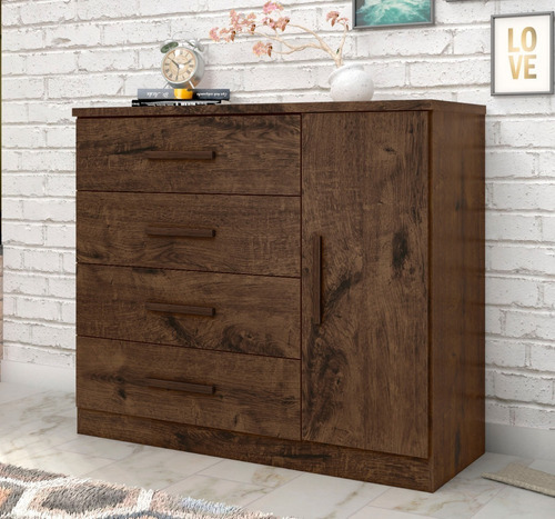 Comoda Cajonera Grande - Cajones Profundos Puerta Zapatera Color Jacarandá