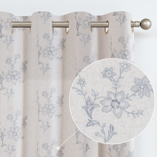 Topick - Cortinas De Lino Con Textura De Diseño Floral Y Bor