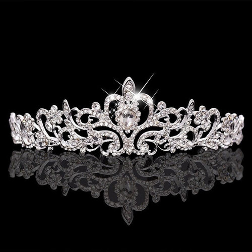 Tiara De Plata Con Corona De Princesa Con Diamantes De Imita