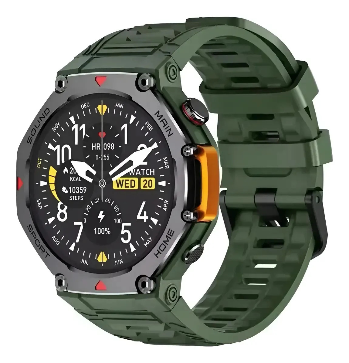 Smartwatch Microwear M-rex 4 A Prova D'água 5atm Gps Militar Caixa Verde Pulseira Verde