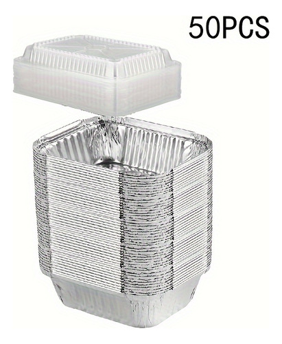 50pcs Bandejas Desechables De Aluminio Con Tapas,
