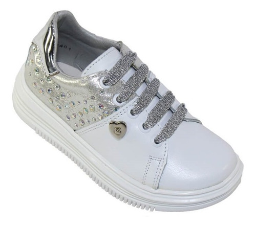 Tenis Casuales Coqueta Niña Blanco Plata Piel 157401z