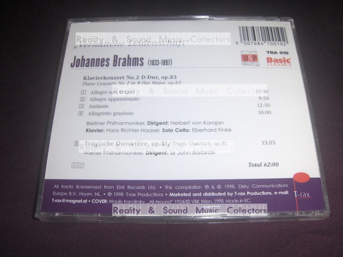 Johannes Brahms Klavierkonzert 2 Tragische Ov 81 Cd Trax 98 (Usado)