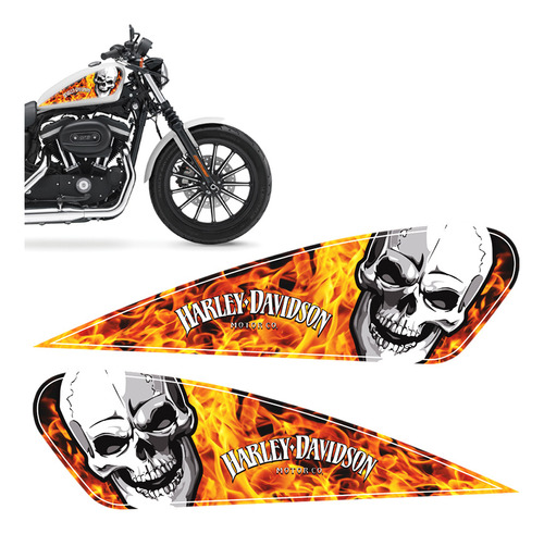 Adesivos Tanque Moto Harley Davidson Motor Co Caveira Chamas