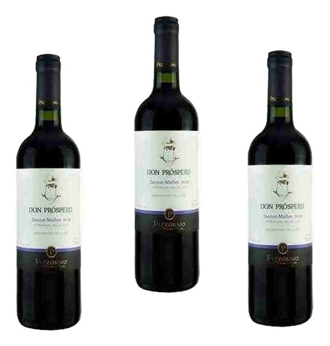 Pack X3 Vino Tinto Pizzorno Don Próspero Tannat Malbec 750ml