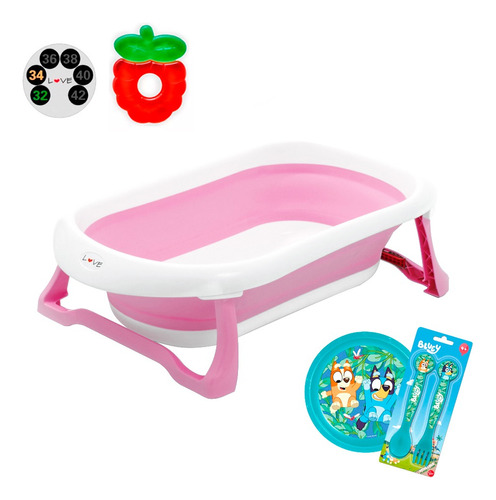 Bañera Plegable Bebe Love Con Tapon 24 L + Plato + Mordillo 