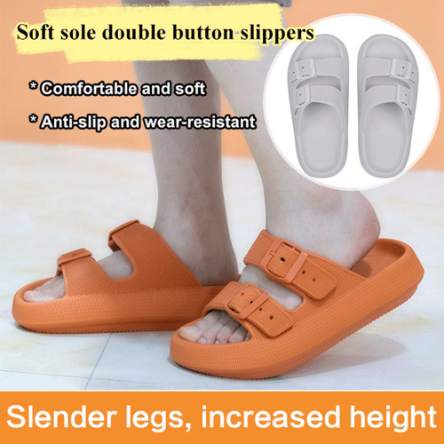 Sandalias De Interior Con Doble Botonadura, Suaves Y Cómodas