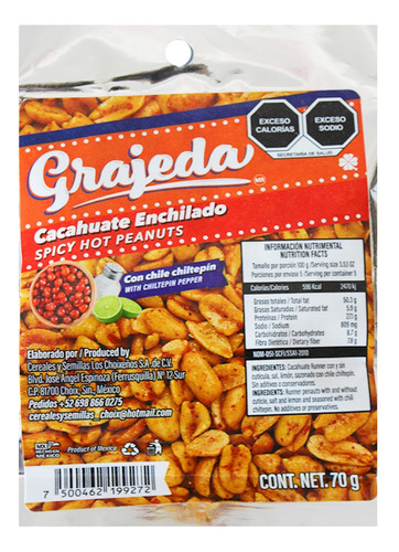 Cacahuate Pelado Enchilado Con Chiltepín 70g Pack 24 Pzas