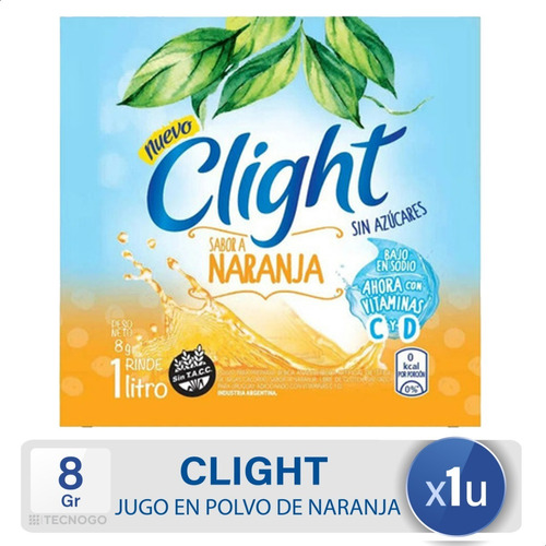 Imagen 1 de 8 de Jugo En Polvo Clight Naranja Vitaminas C + D Sin Azucar X20