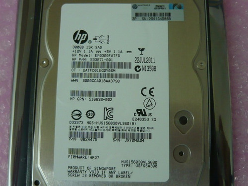Hp 300gb Sas 15k 6gbp/s 3.5 Pn 533871-001 G5/g6/g7 Com Nf