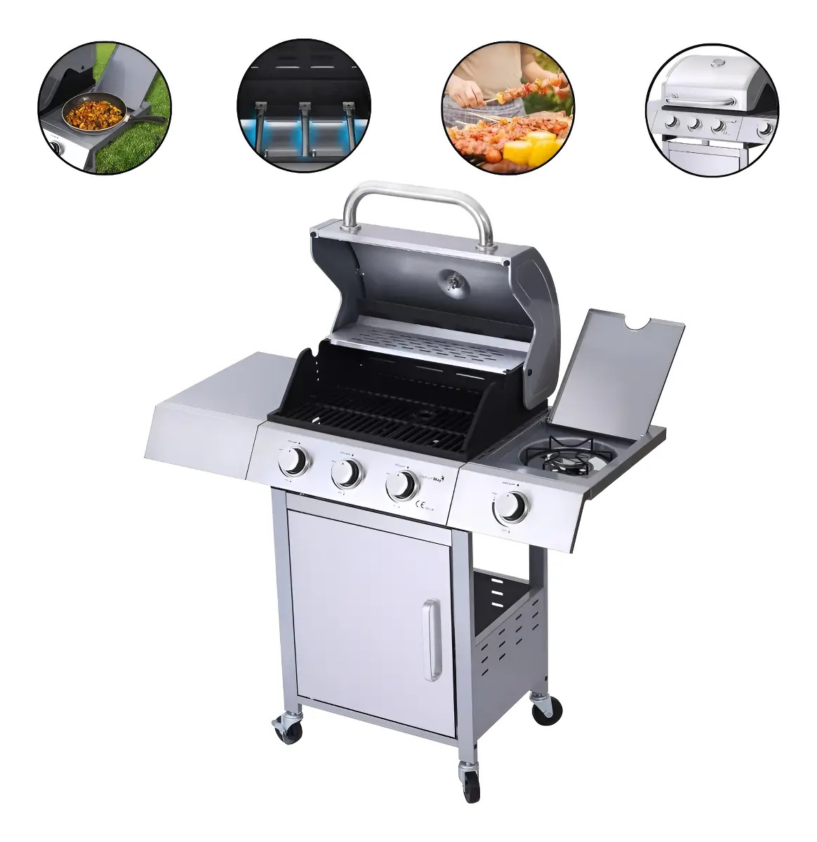 Churrasqueira Americana Móvel a Gás 3 Queimadores Centrais e 1 Lateral Inox Importway Iwcg-002