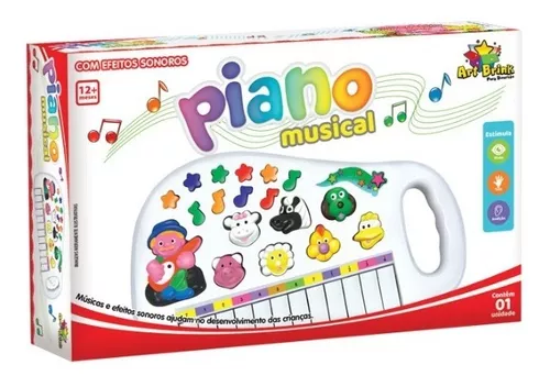 Pianinho Teclado Musical Infantil Som Luz Fazendinha Animais Cor