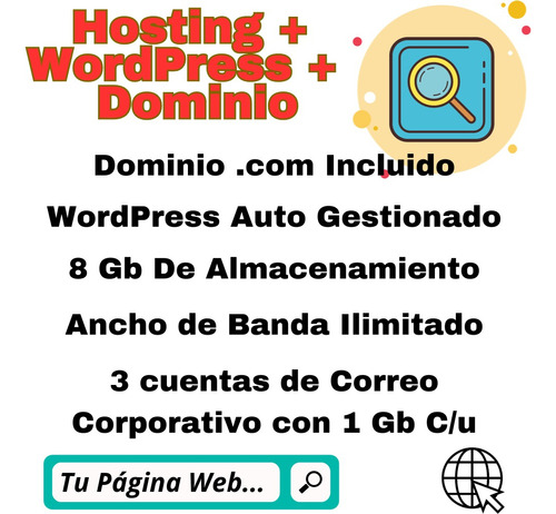 Hosting, Dominio Y Wordpress Autoadministrado 1 Año 