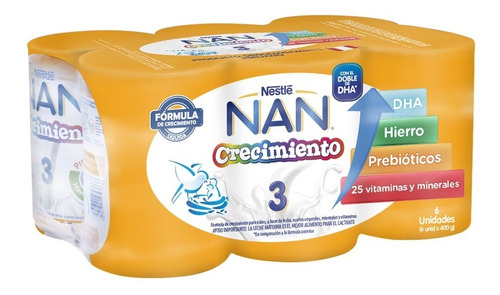 Nan® 3 Crecimiento 6x400g - Fórmula Láctea Líquida