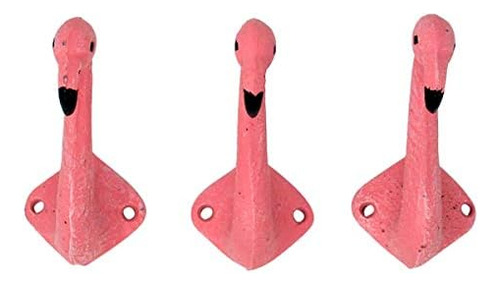 Pink Flamingo - Gancho De Pared De Hierro Fundido De 4 Pulga