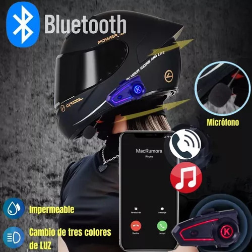 PHOSPHAINO Casco De Moto Certificado Dot Con Bluetooth Luz Led Mate Tamaño M (57-58cm)