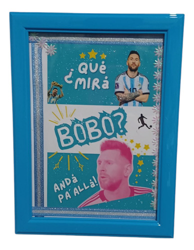 Messi Cuadrito Marco Pvc Con Vidrio Frontal Color Azul. Celeste